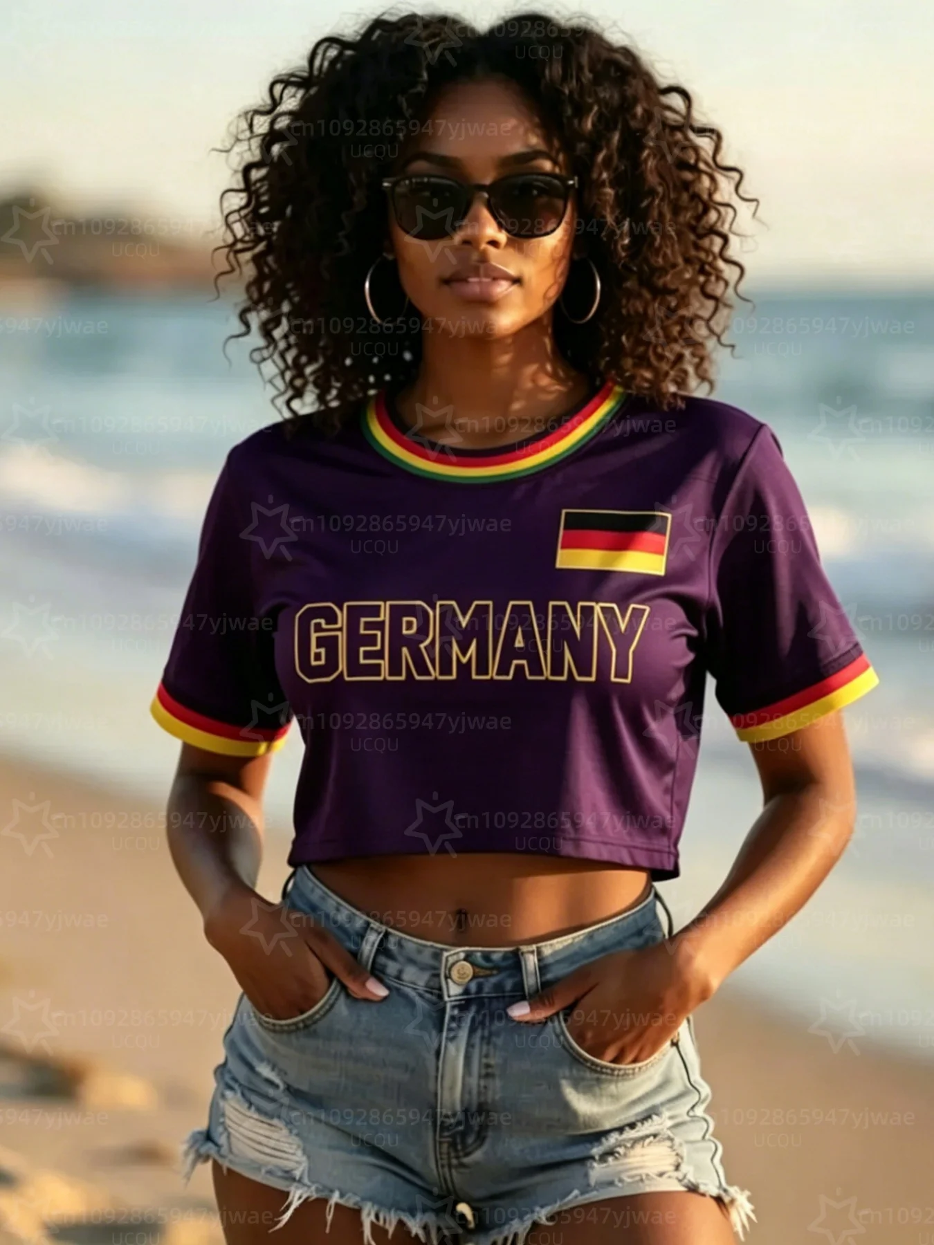 Germany Flag Cheerleader MEN Women's Football Jersey, 3D Pattern Flag Crop Top, Summer Casual Streetwear Tee for Soccer Fans