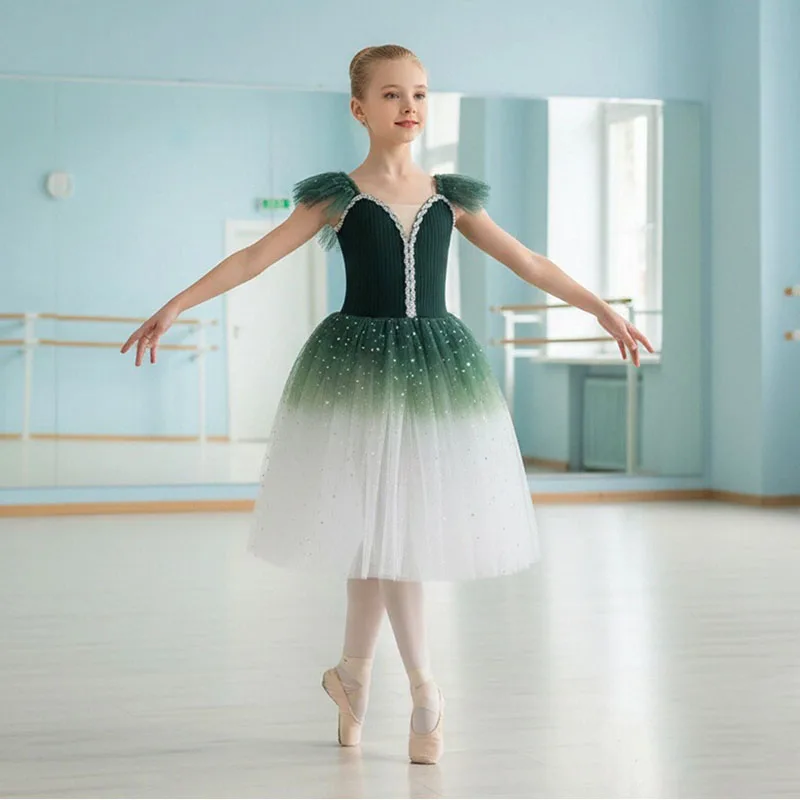 

Professional Long Tutu Dress Giselle Ballet Dress Sky Blue for Girls Women Adults Children's Performance Dance Ballerina Costume