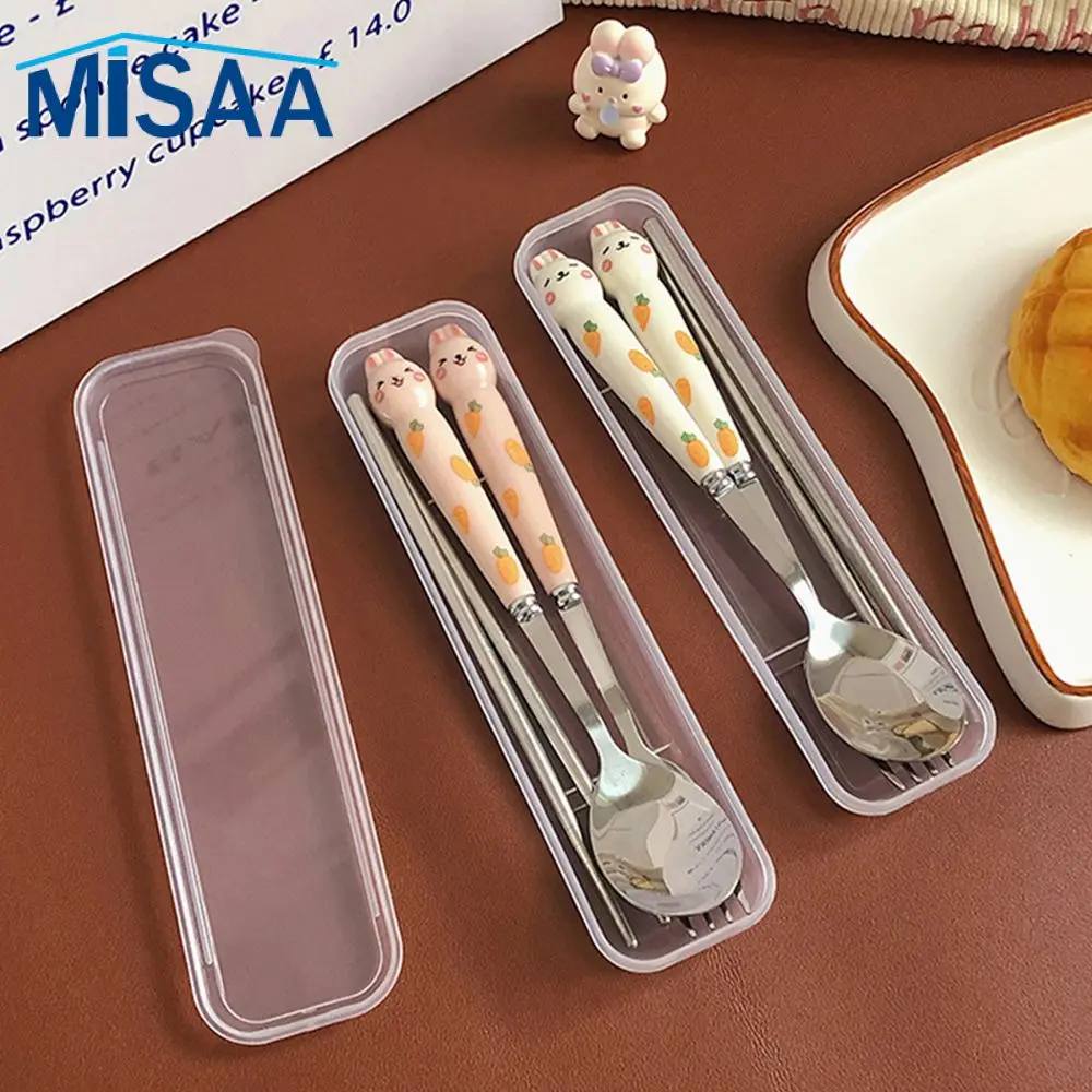 Cutlery Set Boxed For Easy Storage Ceramic Material White Catering Supplies Fork Cute Decoration Stainless Steel Material