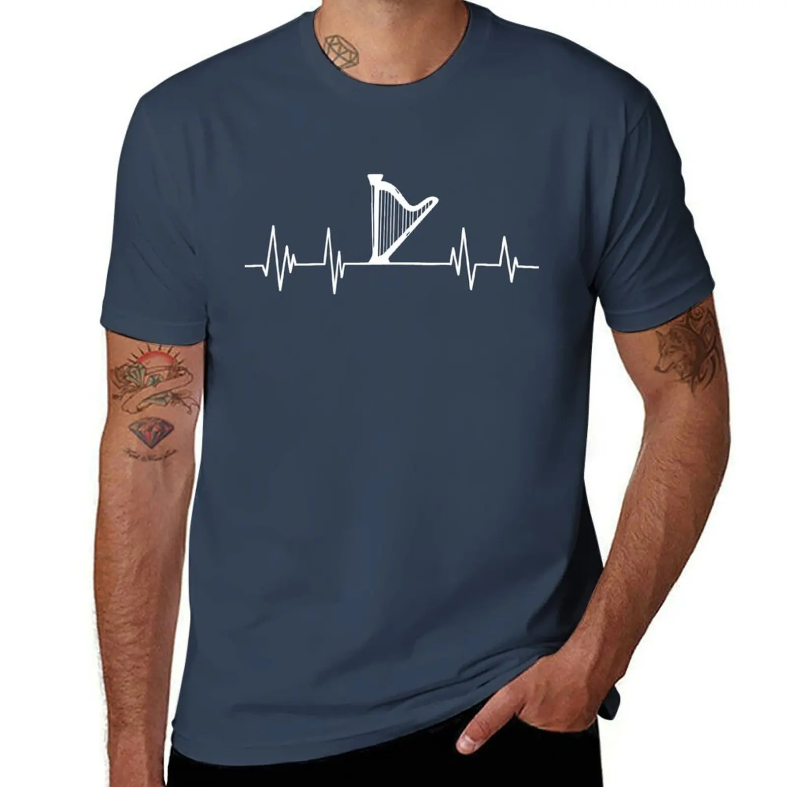 harp heartbeat Funny harp player , Musical heartbeat harpist T-Shirt hippie clothes rapper graphic tees shirts men