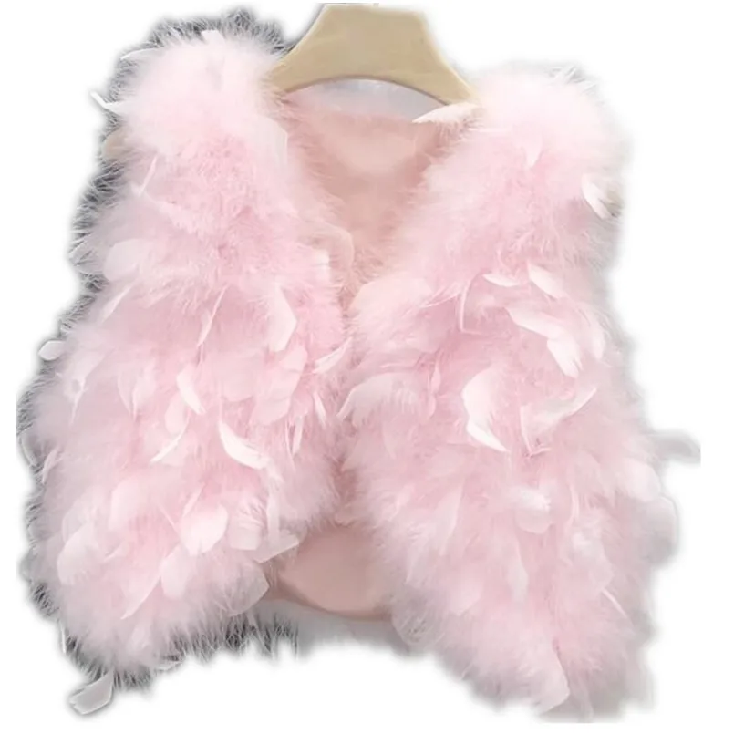 Autumn Winter Real Ostrich Feather Turkey Fur Vests Women Short Waistcoat Elegant Lady Sleeveless Fluffy Fur Coat