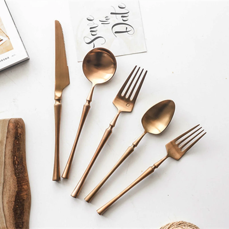 304 Rose Gold Stainless Steel Brushed Knife Fork Spoon Set Luxury Cutlery Set Silverware Steak Coffee Dessert Spoon Fruit Fork