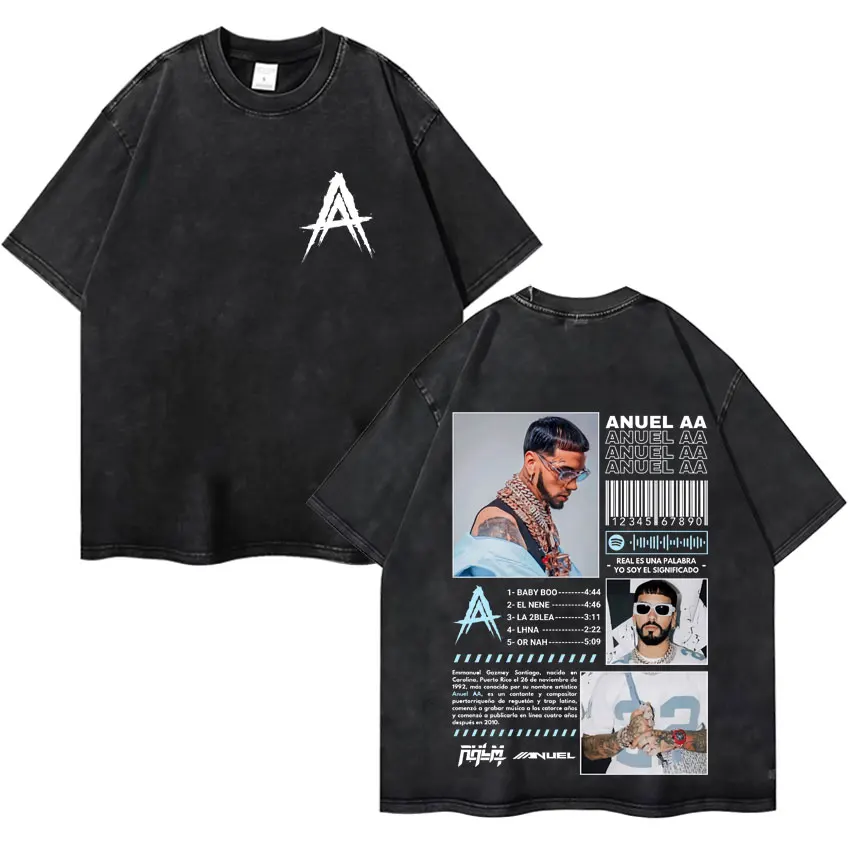 

Рэпер Anuel AA Ретро Графика Футболка Мужские Винтажные Стираные Хип-Хоп Футболки Повседневная Негабаритная Футболка С Коротким Рукавом Harajuku Унисекс