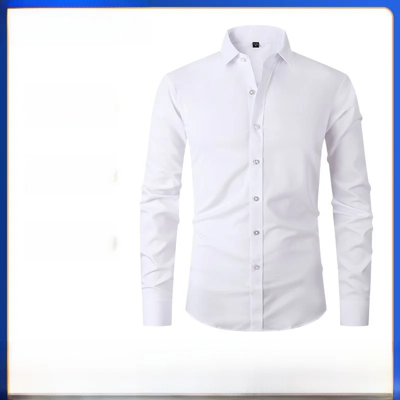 

Long Sve Bamboo Pulp Fiber Slim Fit Men's irt Busin Sle Collar Button up Resistant to Wear And Deformation