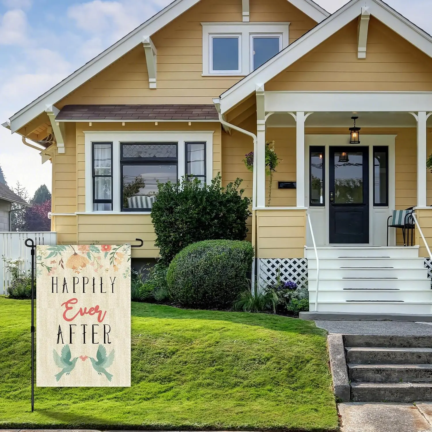 Happily Ever After Wedding Garden Flag, Double Sided Garden Flag for Porch, Yard, Garden, Home, Just Married Engaged Holiday EEZ