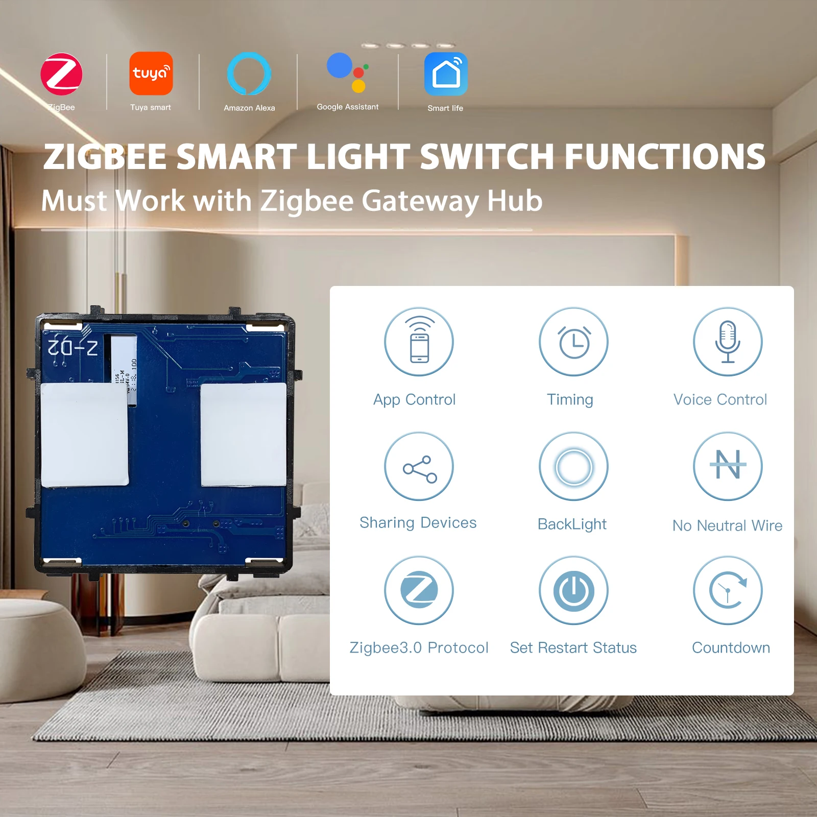 BSEED-interruptores Zigbee inteligentes, parte de función, Panel frontal de vidrio táctil, enchufe de pared de la UE, piezas de bricolaje,