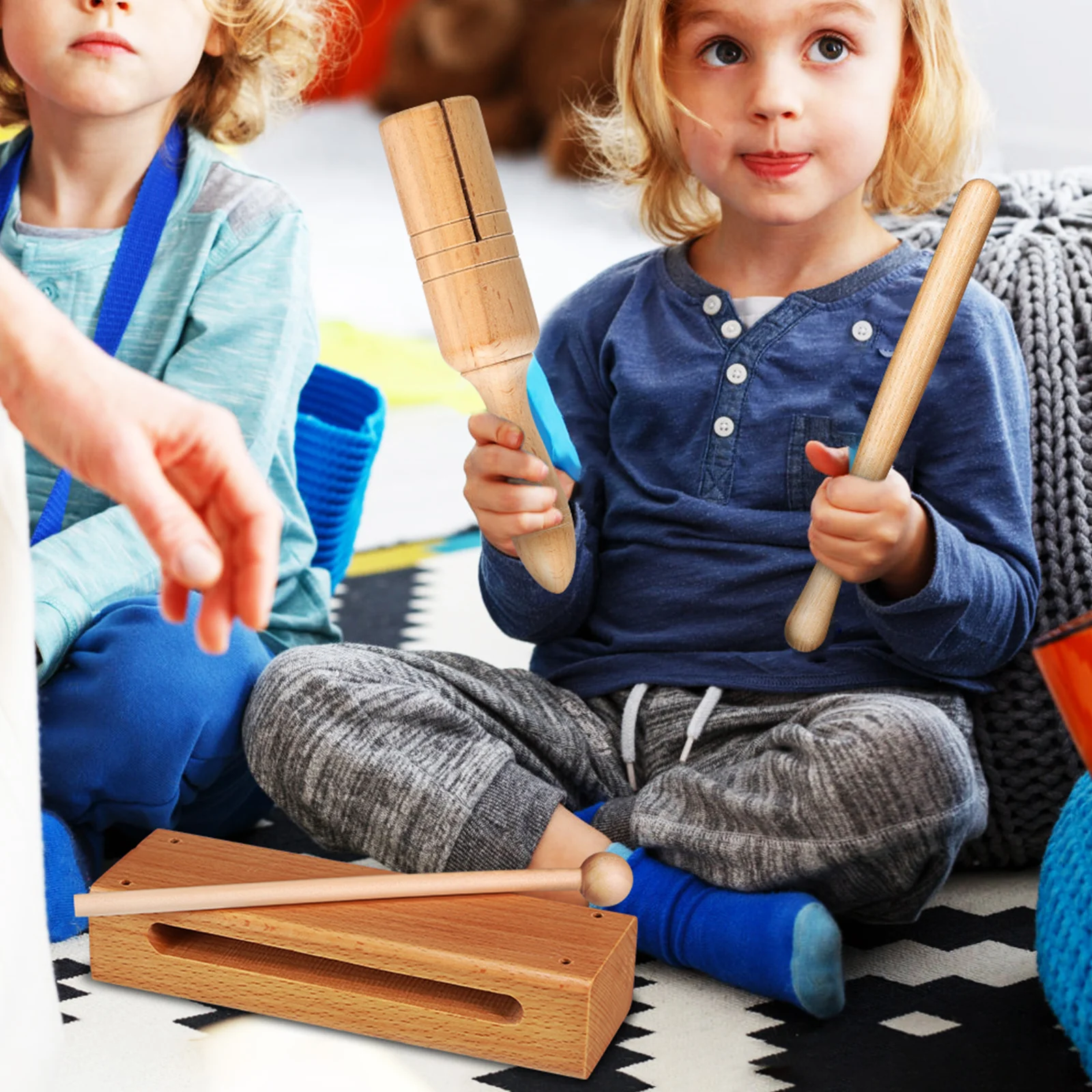 

Percussion Instrument Wood Blocks 2 Sets Musical Tone Kids Wooden Clappers Children Instruments Rhythm Block Handheld Safe Play