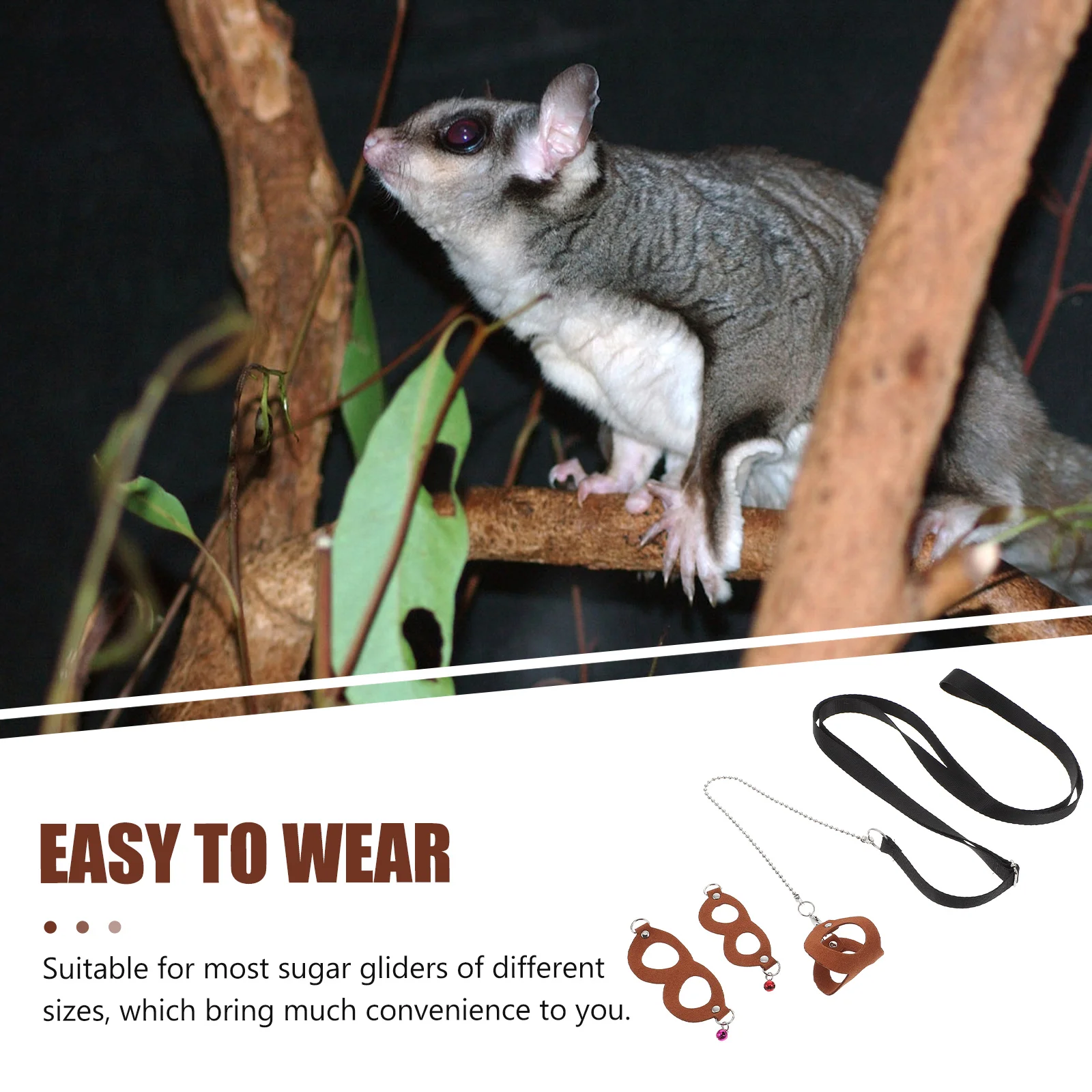 

Adjustable Traction Black Anti-bite Chain Compact Lightweight Design Suitable Most Sizes Small Pet Hauling Rope Sugar Glider