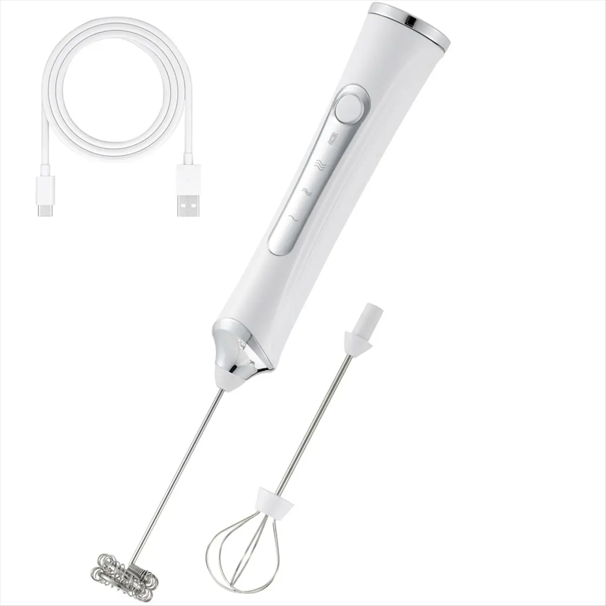 B25BBG Handgehaltener elektrischer Milchaufschäumer mit 2 Aufsätzen, Kaffee-Schaummixer mit USB-Aufladung, 3 Geschwindigkeiten,