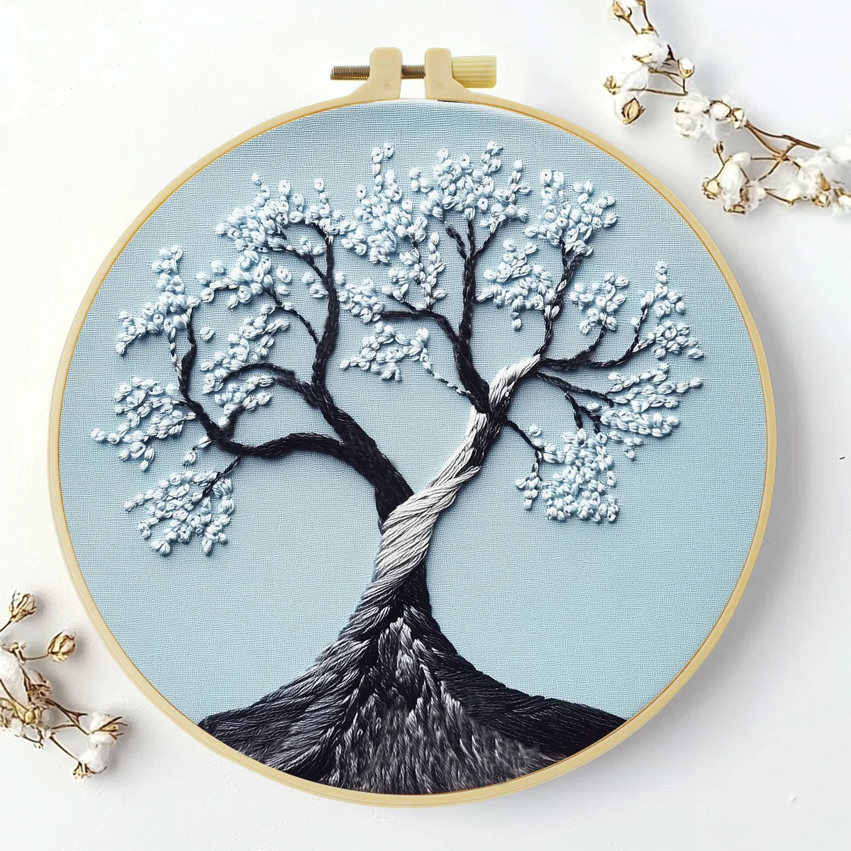 20X20CM/15X15CM 7,87/6,3 Zoll Stickerei-Starter-Kit DIY-Set Heimdekoration, Wohnausstattung, Stickerei-Set, Der blaue Baum – Detail 6