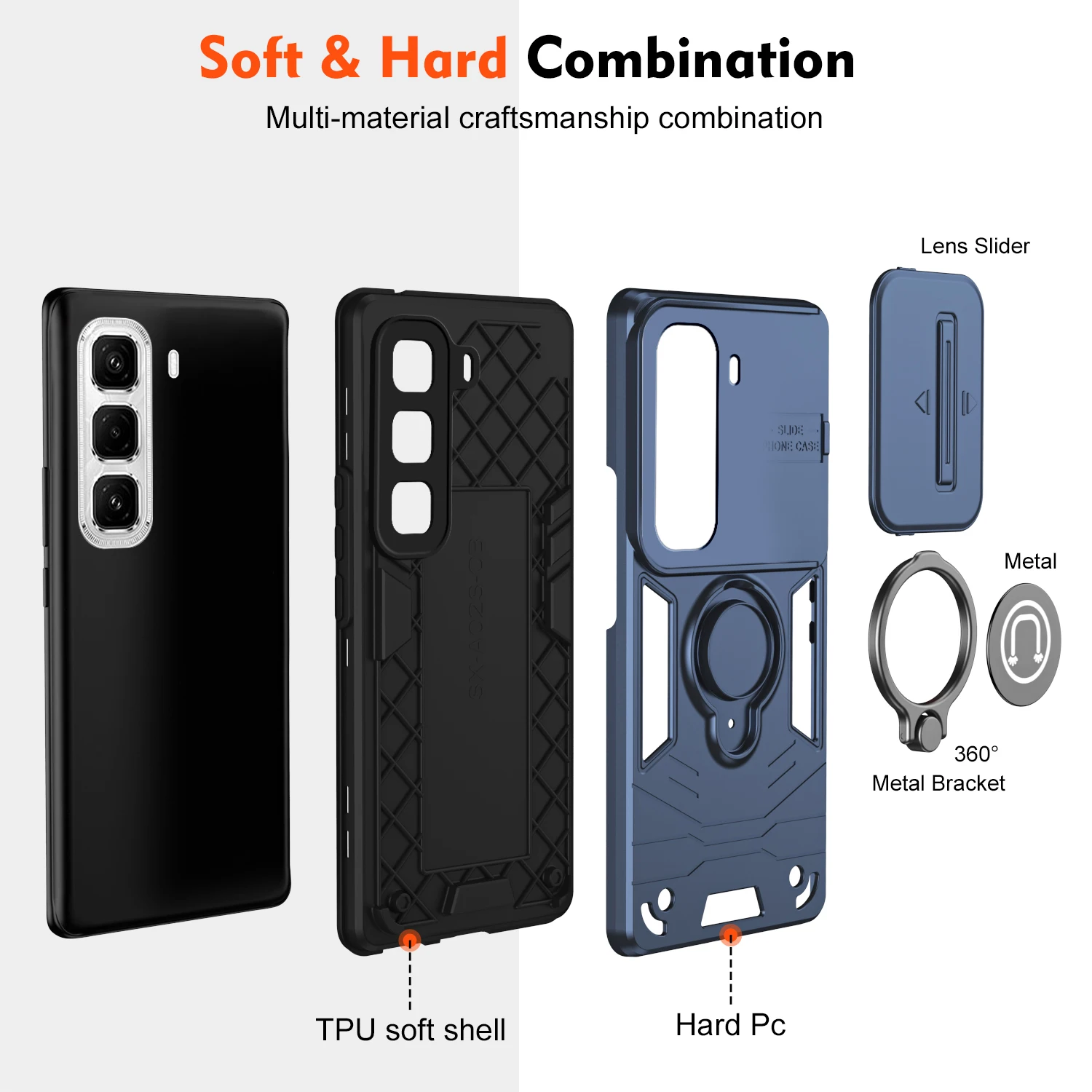 حافظة مقاومة للصدمات لهاتف انفينيكس هوت 50 برو بلس لكامل الجسم وعرة واقية منزلق حامل الكاميرا غطاء حلقي للحماية