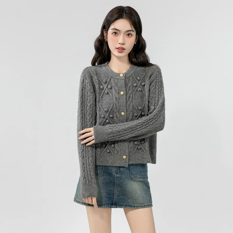 

Korean Fashion Sweaters Women O-Neck One Breasted Warm Knittign Cardigan Coat Plaid 3d Appliques Solid Long Sleeve Jackets 2024