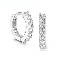 Fast Ship Newest Luxury Romantic Women Jewelry 925 Sterling Silver Plated Rhinestone Crystal Hoop Earrings For Women Wholesale