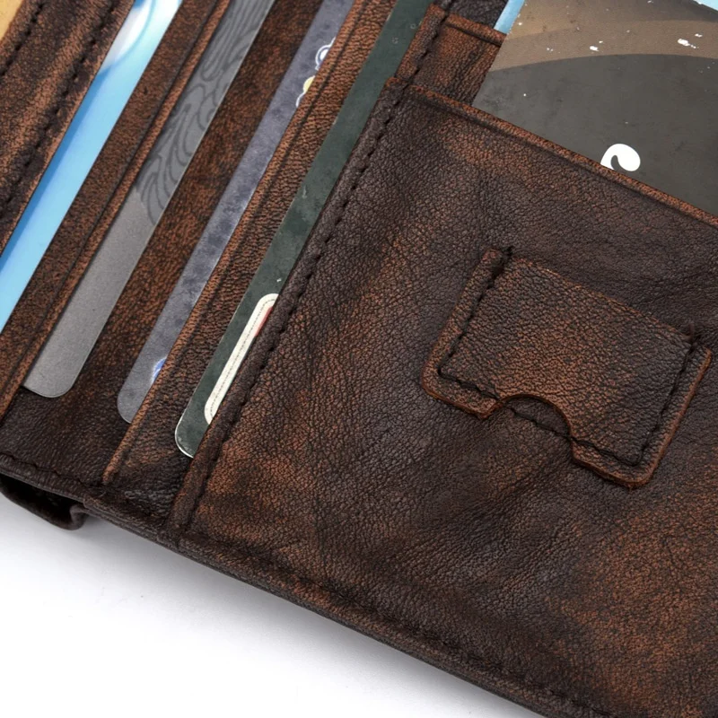 Vintage Handmade Short Leather Wallet Top Layer Cowhide Large Capacity Multi-Card Slot Money Clip for Men And Women