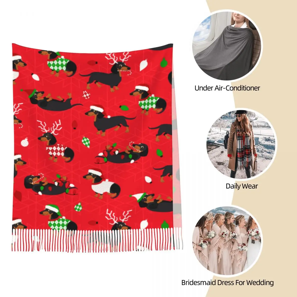 Christmas Dachshunds Red Shawl Wraps for Women Warm Large Long Scarf Dog Pashminas Shawl Scarves