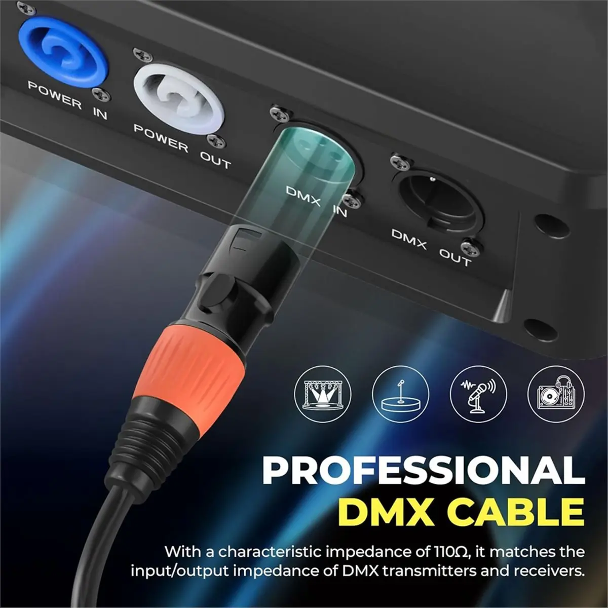 A48U 2 Pack 10ft DMX512 Cable, 3Pin Gold Plated XLR Male to Female Cables, for Microphone, Mic Mixer, Band and More