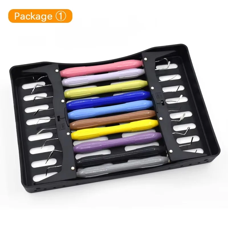 10pcs den tal Double Ended Stainless Steel Resin Filler Set Composite Resin Filling Spatula Silicone Handle den tal Tools