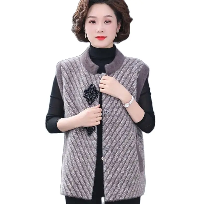 

Mother Wears Spring Autumn And Winter Woolen Vest Sleeveless Coat Middle-Aged And Elderly Grandmother Keep Warm Waistcoat