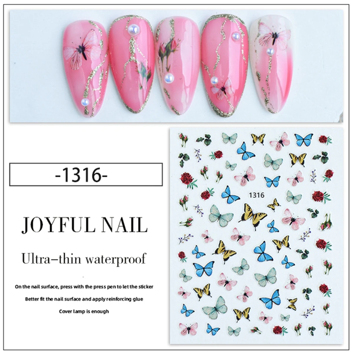 Baroque Style Butterfly Nail Art Sticker Blue Retro Butterfly Colorful Design Nail Decoration Decals