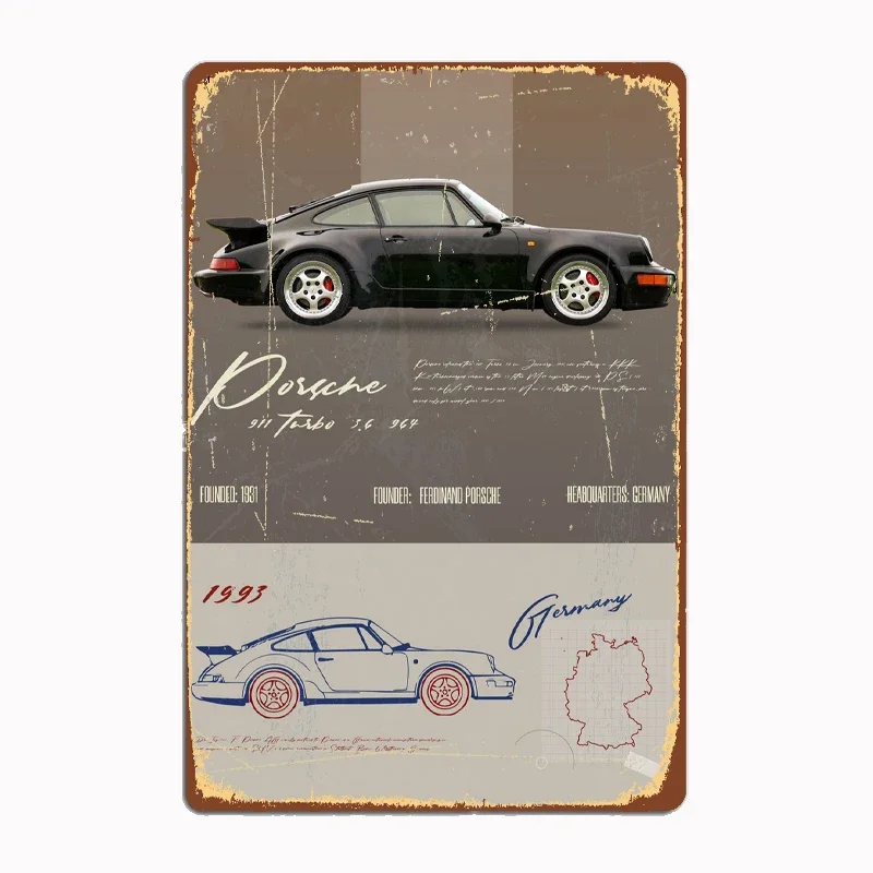 

Vintage Car Specs 911 turbo 36 964 Metal Sign Mural Painting Customize Kitchen Tin Sign Posters Room Wall Decoration