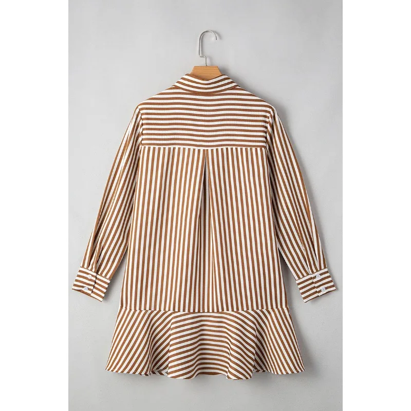 2025 Autunno Moda Stripe Casual Concise Camicia Abito da donna Colletto rovesciato Manica intera Monopetto Patchwork Abito elegante