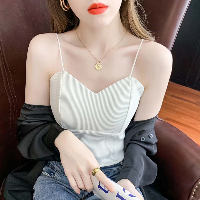 

Tank Tops 2022 Summer Women Velvet Short Camisole Casual Vest Camis Ladies Slim Thin Sexy Cropped Tops High Quality