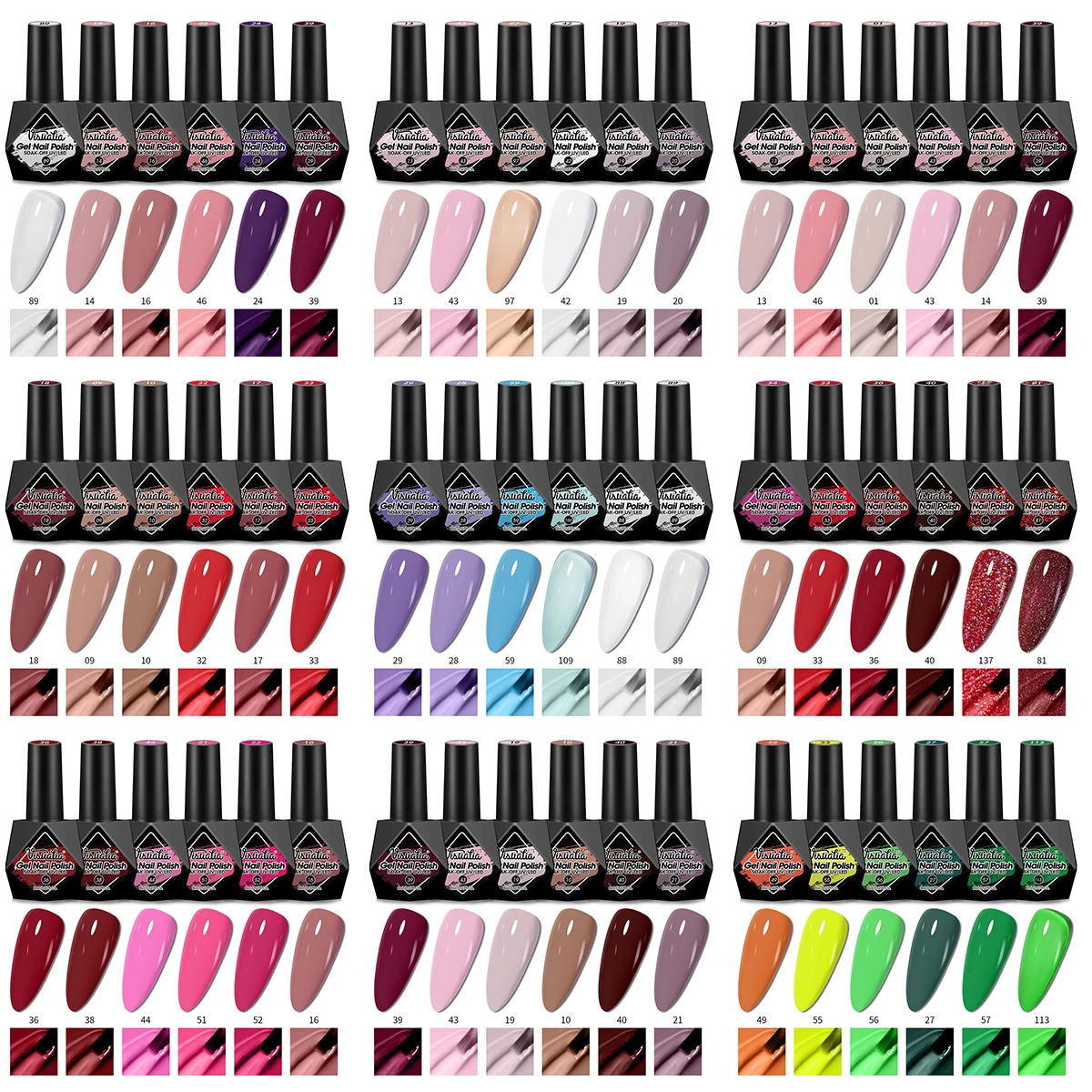 Zestaw 6 lakierów hybrydowych do paznokci Visuatia Diamond Bottle - Nowość 2025, zawiera urocze różowe i brązowe kolory, długotrwałe kolorystycznie, delikatna pielęgnacja paznokci, idealny do manicure w domu, świetny prezent dla kobiet, 8 ml