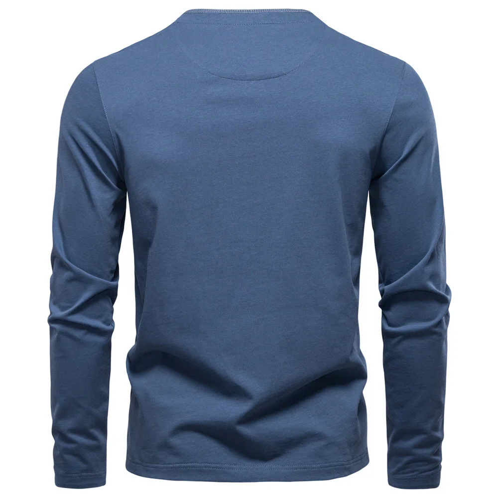 New men's Henry collar multi-color pure cotton long-sleeved T-shirt, a fashionable