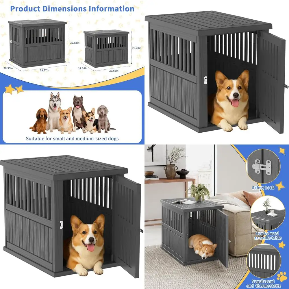 

Прочная запираемая клетка для собак, элегантный домик для питомцев, идеально подходит для собак маленьких и средних пород, простая сборка и чистка, черный цвет