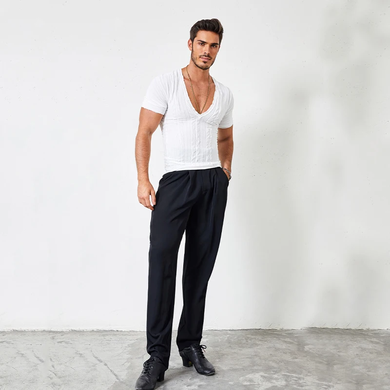 Male High-Waisted Latin Dance Trousers Practice Clothes Men Ballroom Latin Dance Pants Adults Stage Performance Wear SL5588