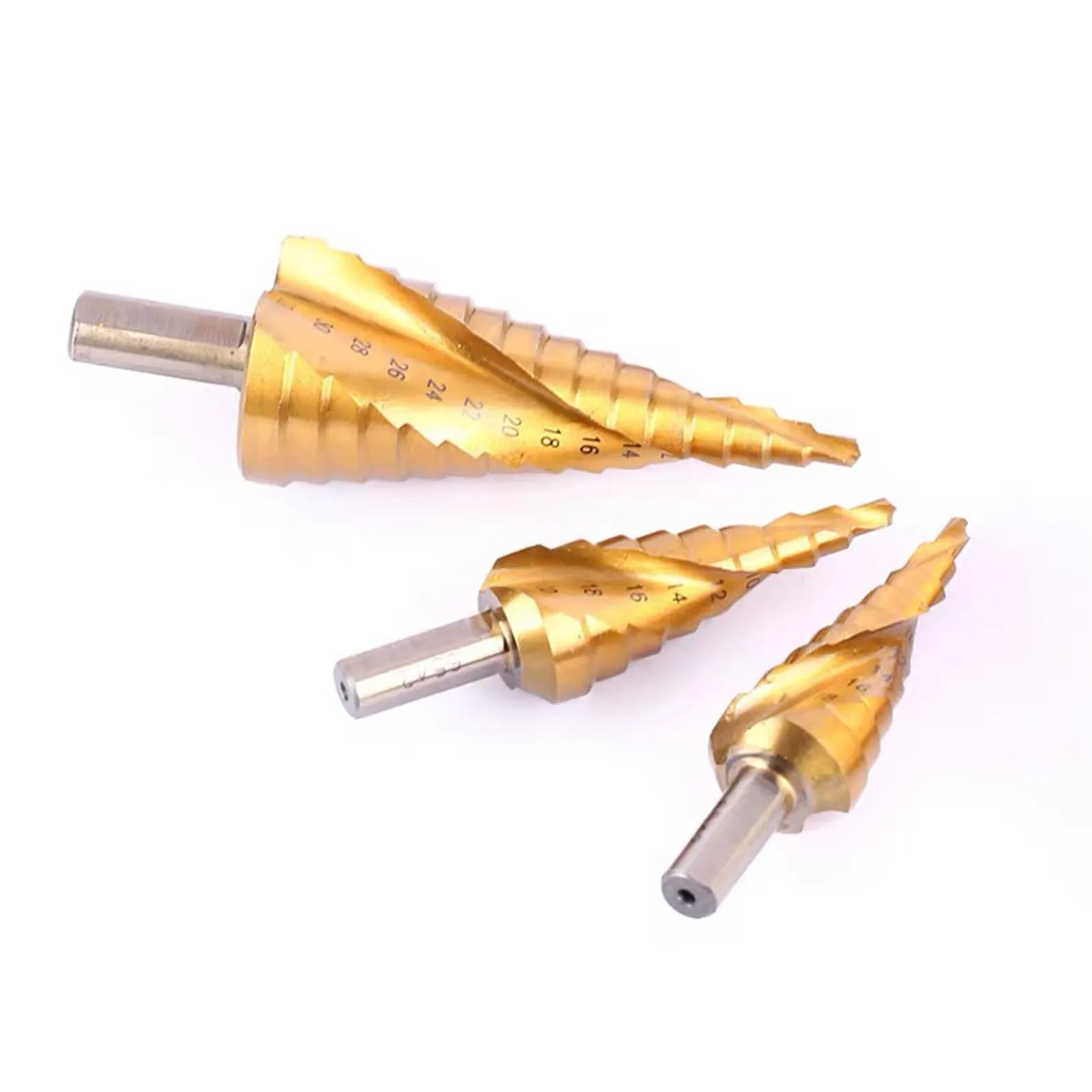 6542 4241 HSS Step Drill Bit 4-12mm  4-20mm  4-32mm Titanium Coated Spiral Flute Triangular shank Hole Cutter Tool Wood Metal