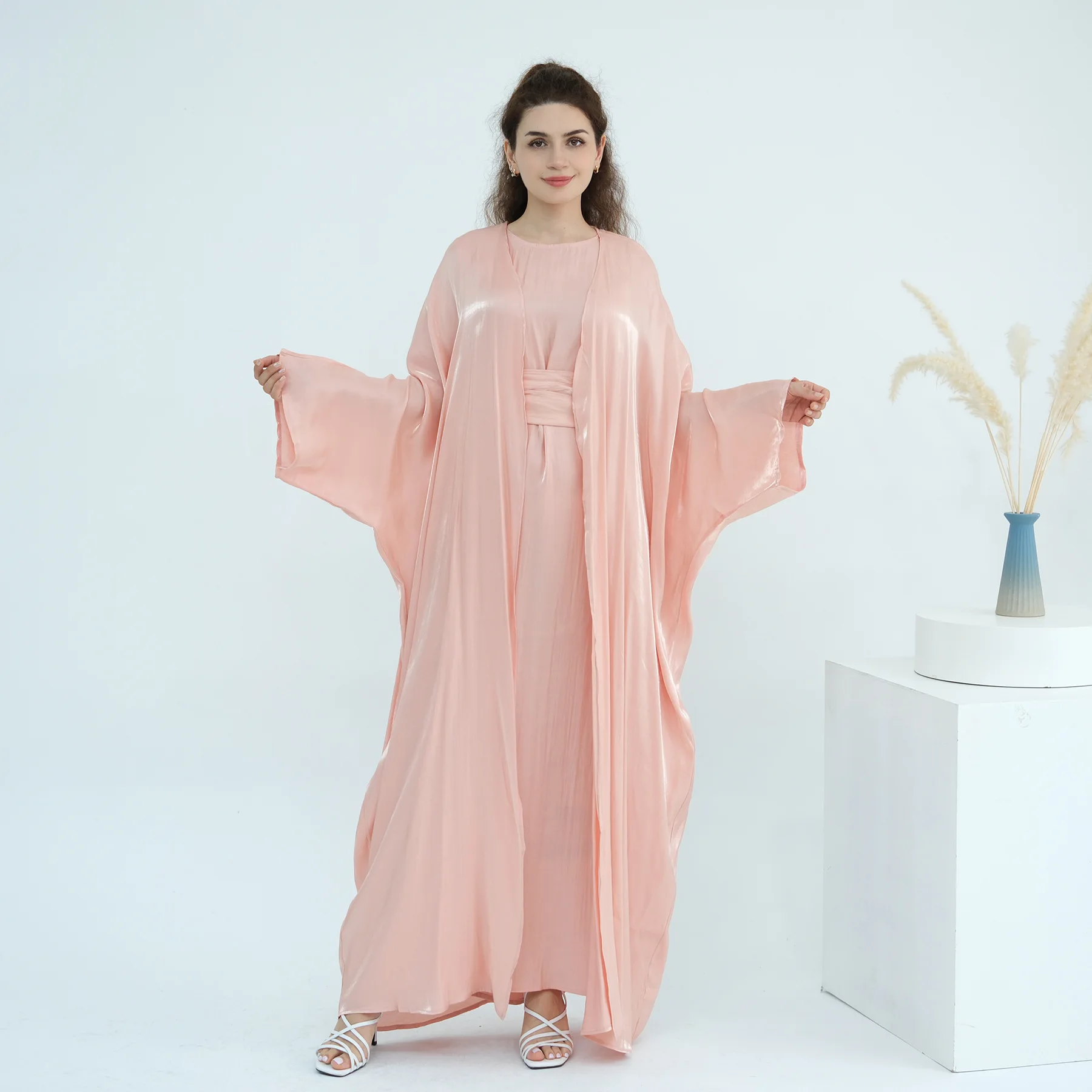 

Dubai Kimono Open Abaya Glitter Muslim Sets Women Long Dress Turkey Kaftan Eid Jalabiya Femme Robe Islam Clothing Kebaya Outfits