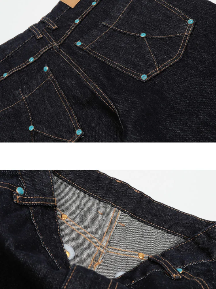 LUZHEN موضة الأصلي بلون واسعة الساق الدنيم السراويل الرجال 2025 جيوب جديدة الأحجار الكريمة تزيين فضفاض جينز غير رسمي JY3047