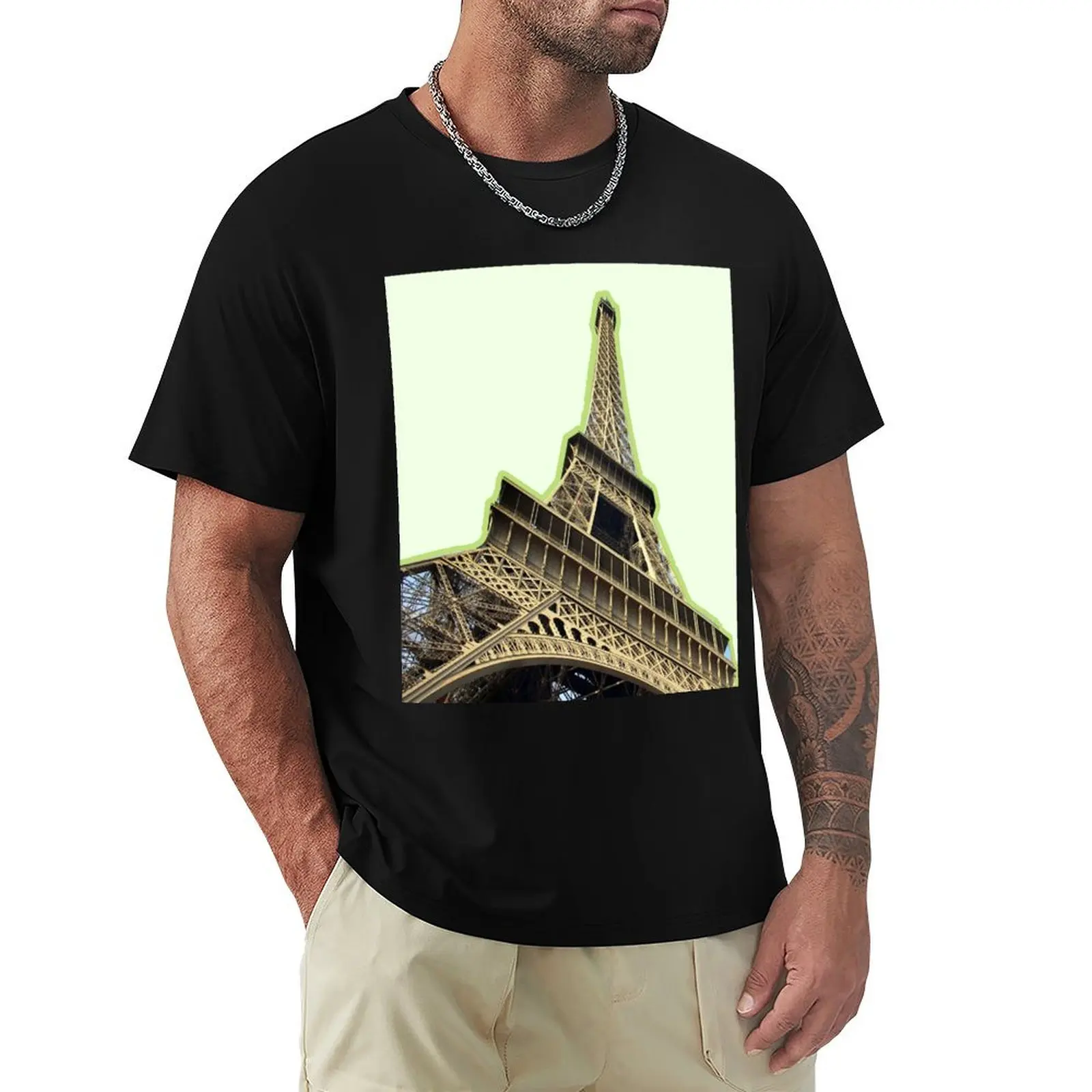 Eiffel Tower Design T-Shirt Basic Solid Color Short Sleeve T-Shirt