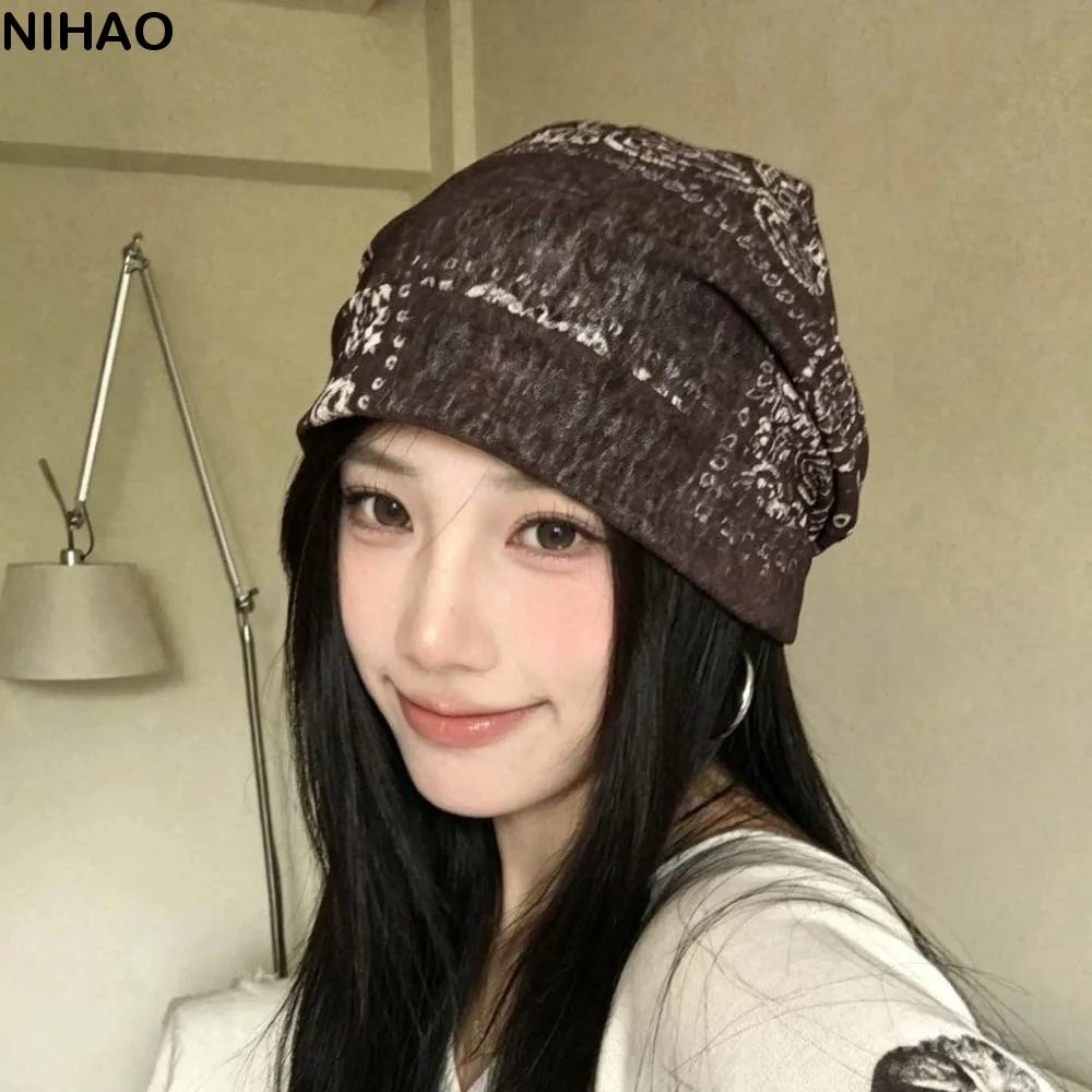 Vintage Paisley Beanie Thin Fabric Versatile Style Polka Dot Cap Breathable Soft Touching Breathable Slouchy Hat Street Outfits