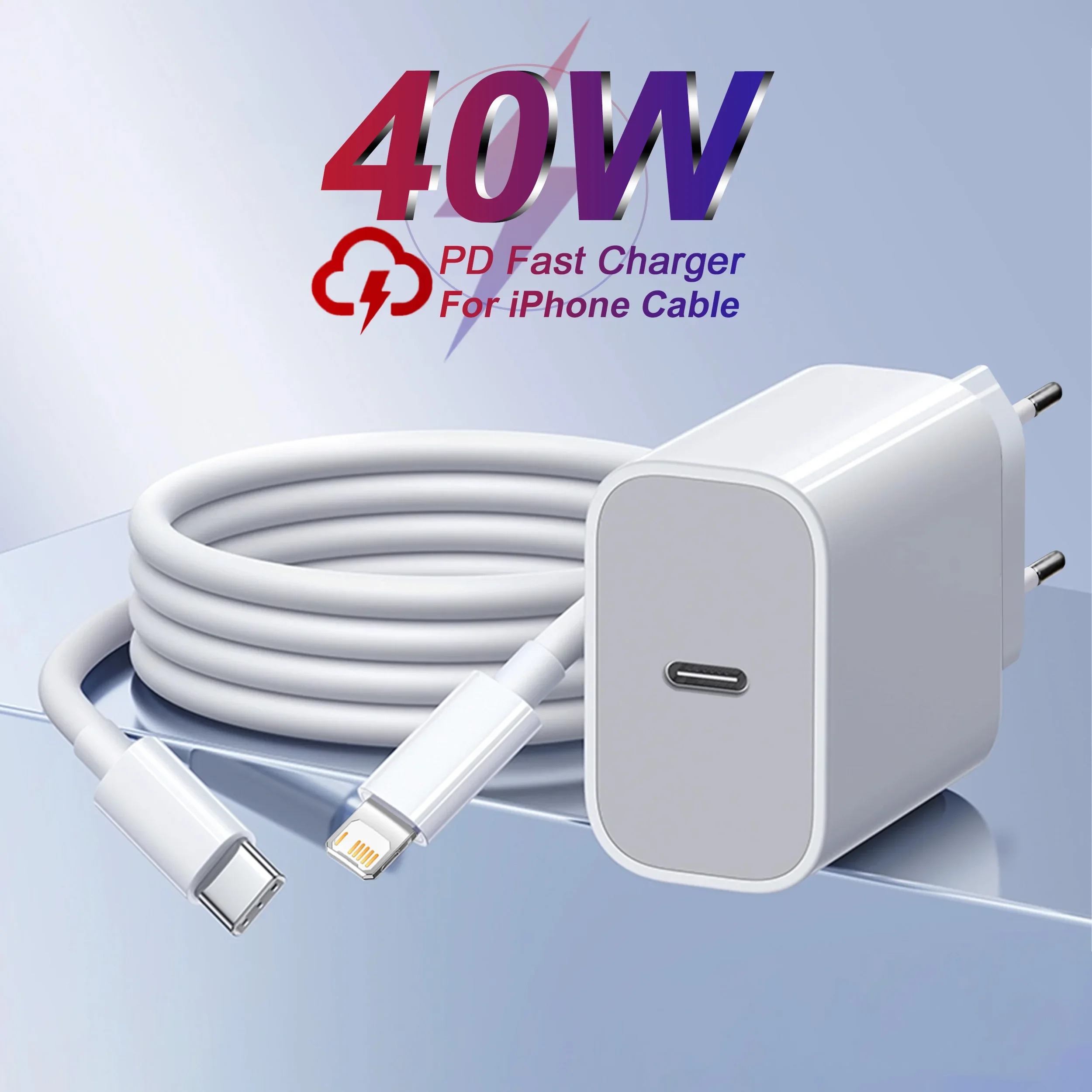

40W EU Standard Fast Charging Cable Charging Head Fast Charging Data Cable Mobile phone Accessories for iPhone Samsung Millet
