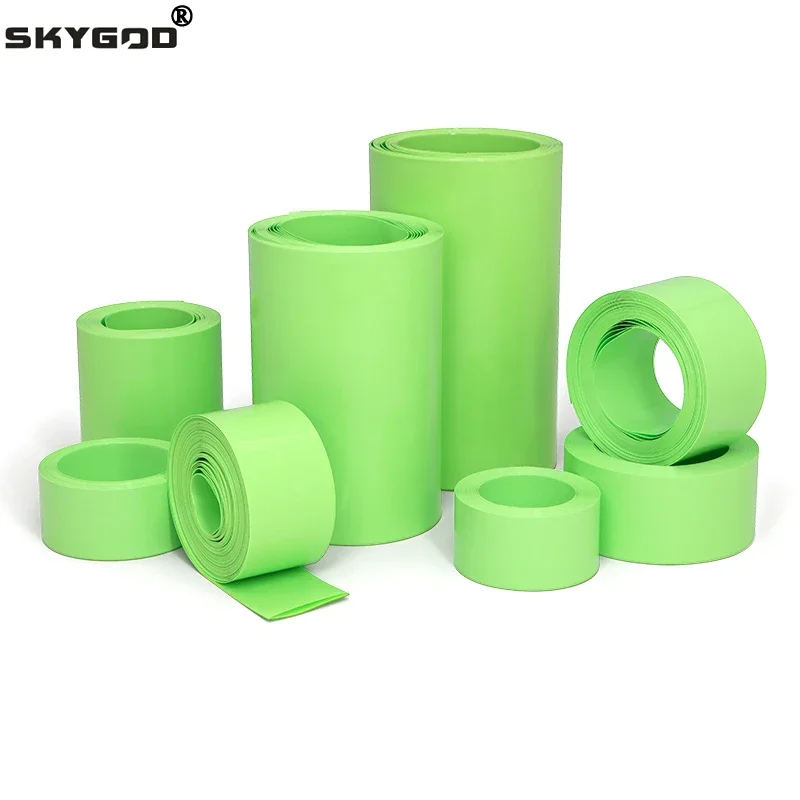 1~20m 18650 Lipo Battery PVC Heat Shrink Tube Pack Fruit Green 15~150mm Cable Sleeve Lithium Insulated Film Wrap Case Protection