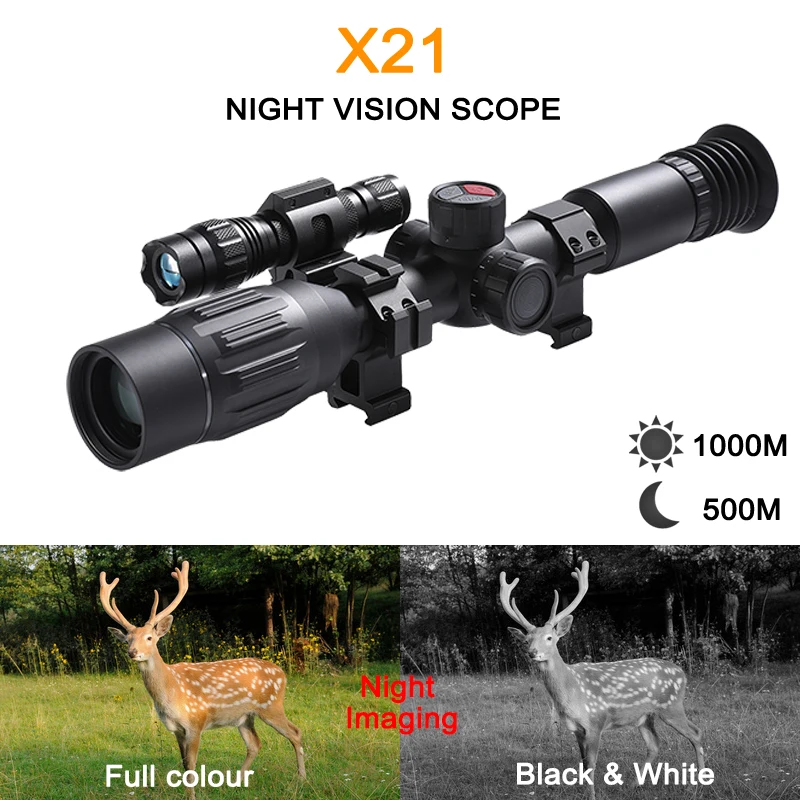 

X21 Full Colour Night Vision Rifle Scope, Monocular Optical Darkness, 500m, Professional Hunting Spotting Sight for Gun, IR940nm