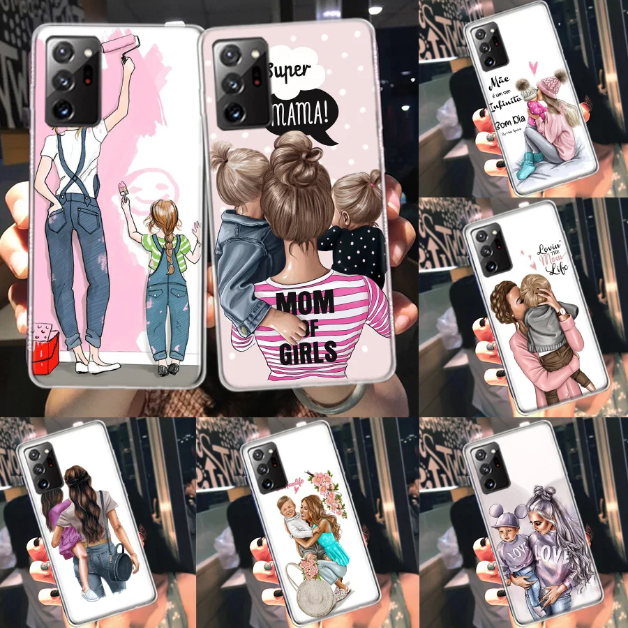 Black Brown Hair Baby Mom daughter Girl Son Dad Phone Case For Galaxy Samsung A02S A03S A04S A05S S8 A15 A25 A35 A55 A9 A8 A7 A6