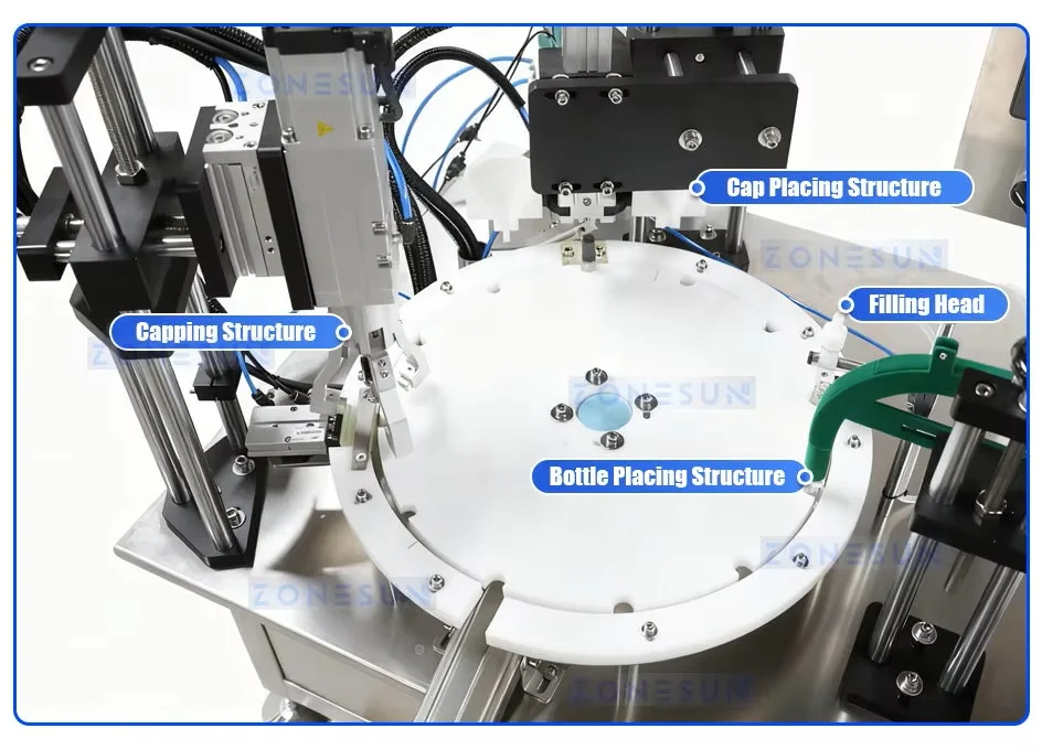 ZONESUN ZS-AFC7C2  Eye Drop Liquid Filling Capping Machine Peristaltic Pump Rotary Bottle Filler Capper for Essential Oil Vial