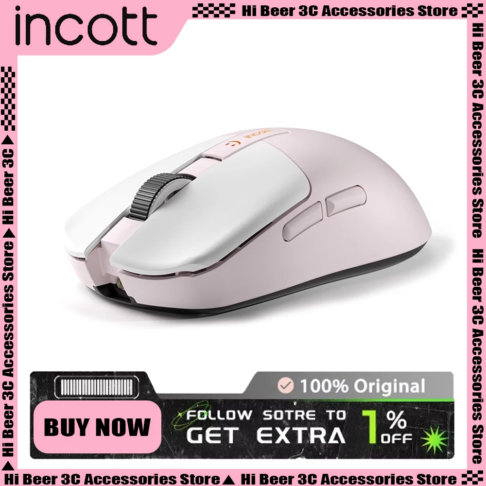 Incott Hpc01m Wireless Mouse Low Delay Paw3395 Sensor 2.4g Hot Swap Switch FPS Gaming Mouse Ergonomics Office Pc Gamer Accessory