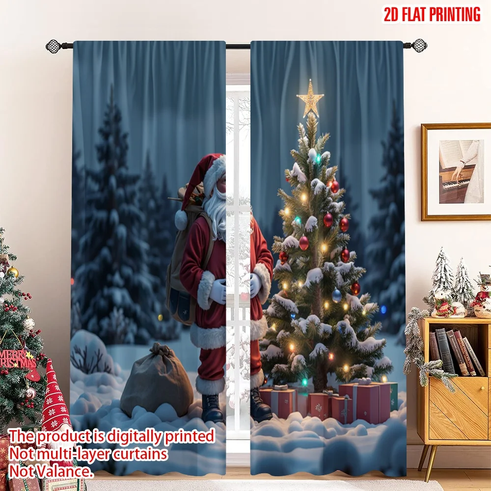 

2pcs 2D flat printing Christmas Drapes Santa Christmas Tree Gifts Snowy 100% Polyester Without Electricity 0 Perfect for Outdoor