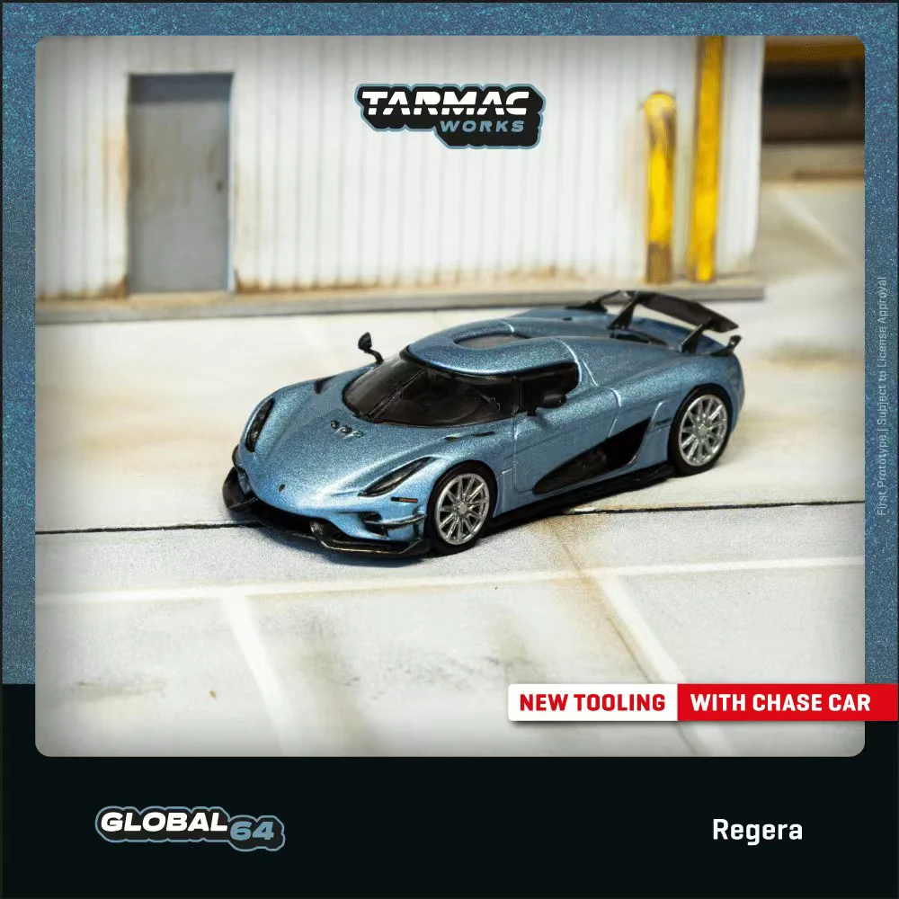 PreSale TW 1:64 Regera Light Blue Metallic Diecast Car Model Collection Miniature Toy Tarmac Works