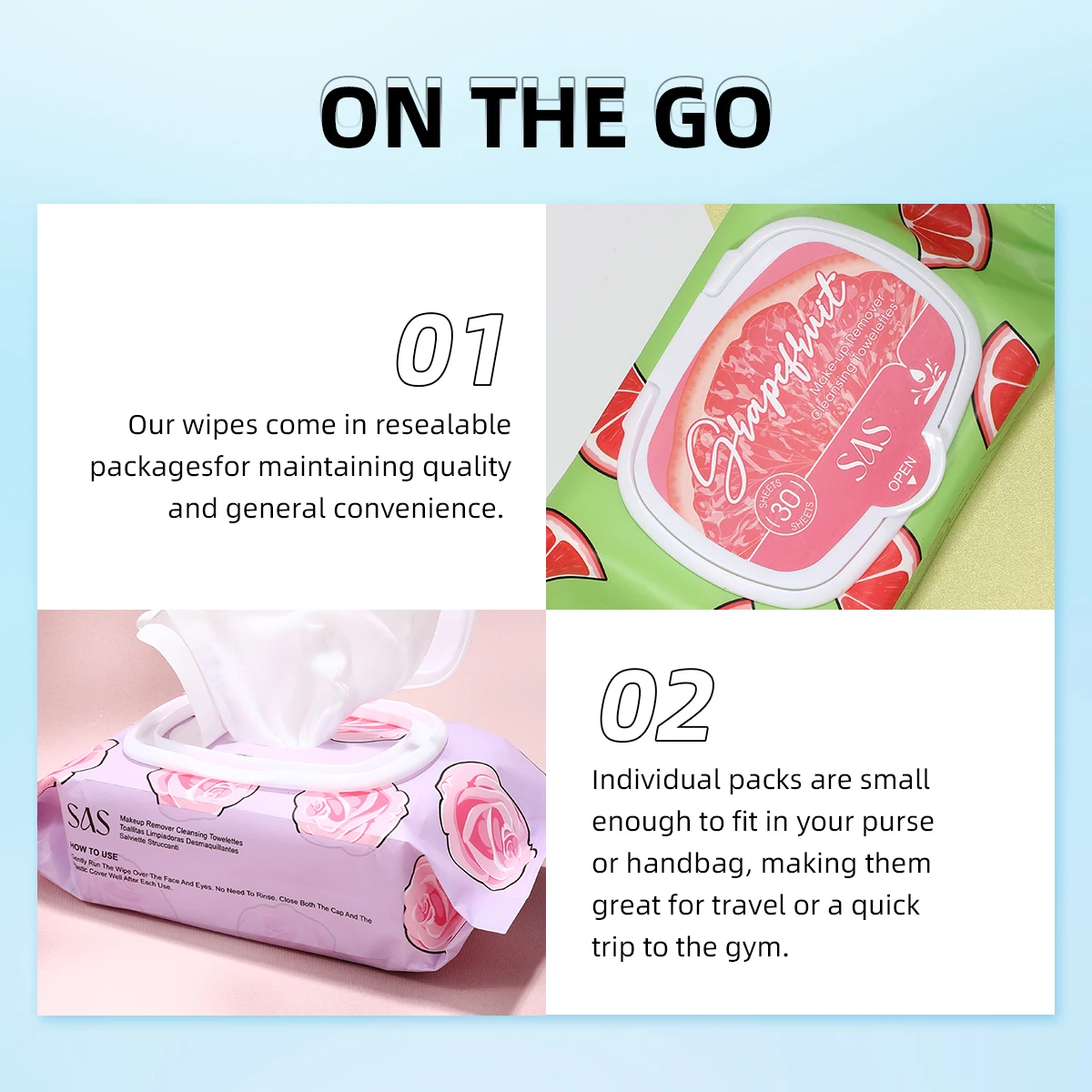 Ultra-Soft Fruit Fragrance Makeup Remover Wet Wipes - Watermelon, Aloe Vera, Rose, Grapefruit Fragrance, 30 Sheets Pack