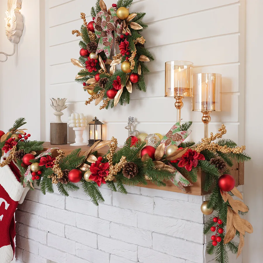 

SRETNO New Christmas Wreath Decorations Wall Hanging Christmas Room Decoration Plantas Artificiales Staircase Door Hanging hogar