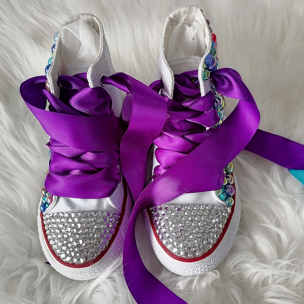 Handmade Rhinestones Bling Girls Womens Kids And Mother Candy Canvas Shoes Pearls Sneakers For Girl Birthday Party Wedding