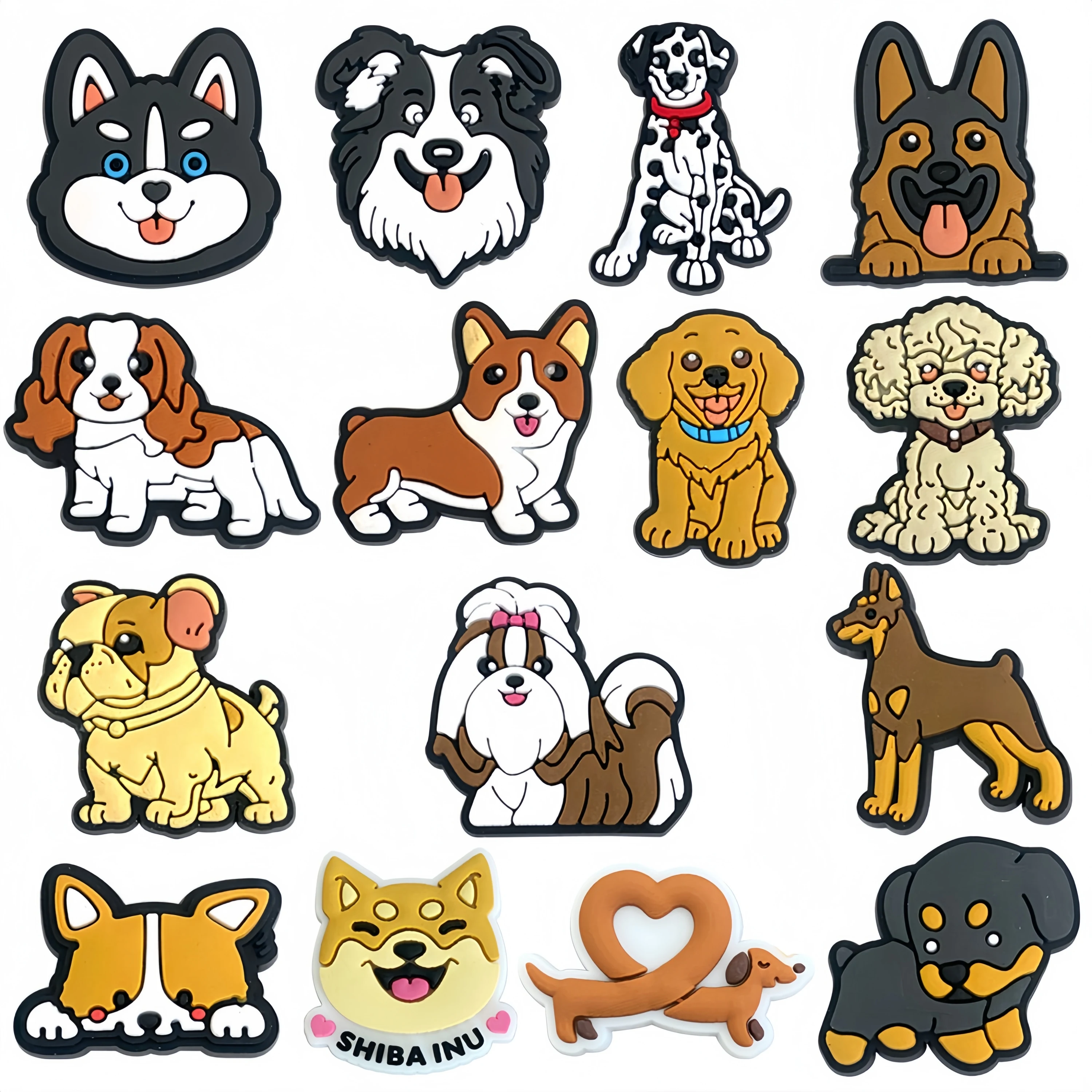 15-Pack Cute Dog Series Croc Charms – DIY PVC Shoe Decor for Sandals & Beach Bags