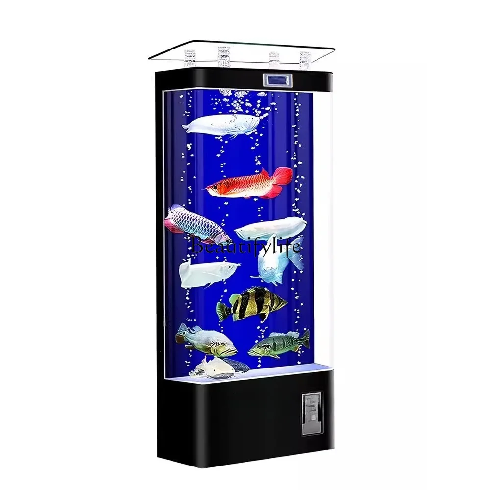 

free shipping Living Room TV Cabinet Floor-Standing Square Aquarium Back Filter Household Fish Globe
