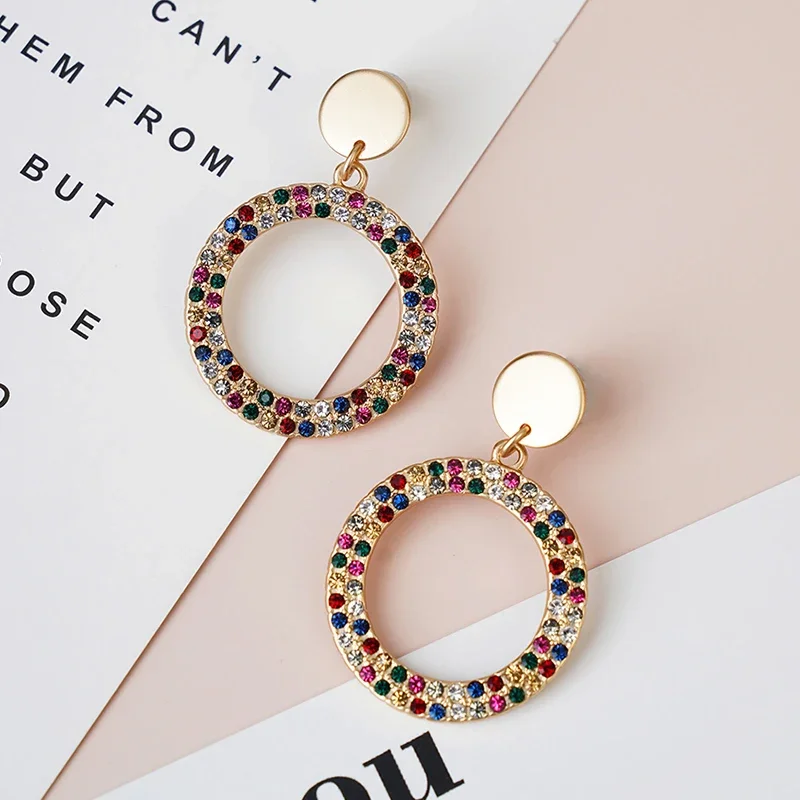 Colorful Stud Earrings Heart  Round Circle Statement Chic Metal Geo Pendant Boho Jewelry For Women  Accessories Free Shipping