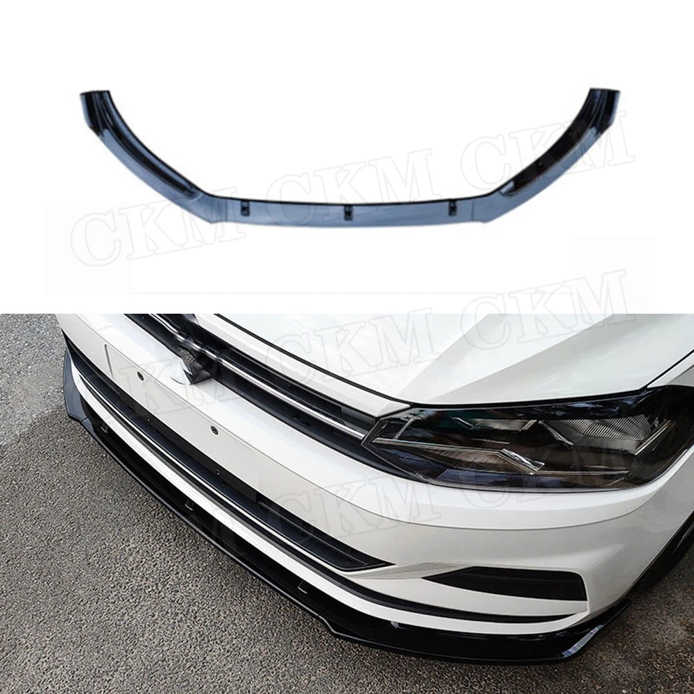

High Quality For Volkswagen VW Polo Plus 2019 ABS Front Lip Spoiler Glossy Black Head Bumper Chin Anti-scratch Guard
